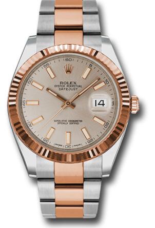 Replica Rolex Steel and Everose Rolesor Datejust 41 Watch 126331 Fluted Bezel Sundust Index Dial Oyster Bracelet